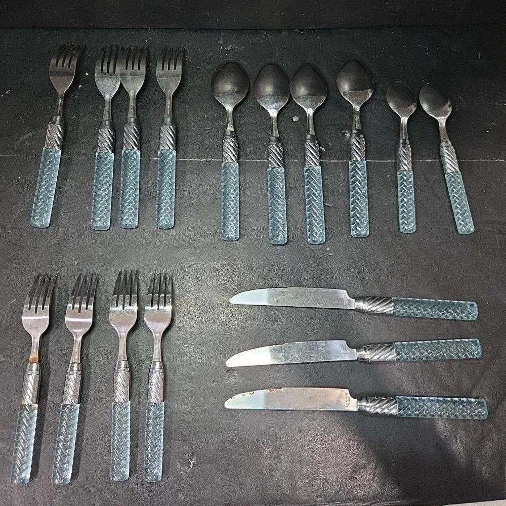 Acrylic Blue Handled Utensils, 17 Piece Set, Plastic Handles, Stainless‎ Steel